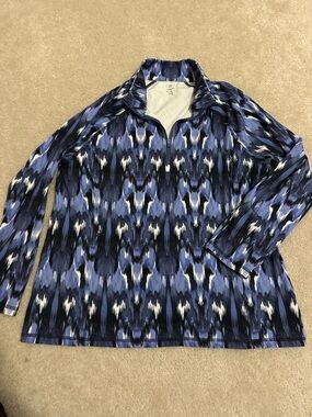 Talbots Blue Black White Patterned Quarter-Zip Pullover